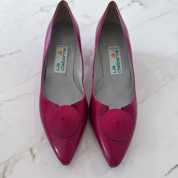 Vintage Red Liz Claiborne Heels Pumps Pointed Toe‎ Leather Spain Women's 7.5 - Picture 1 of 10